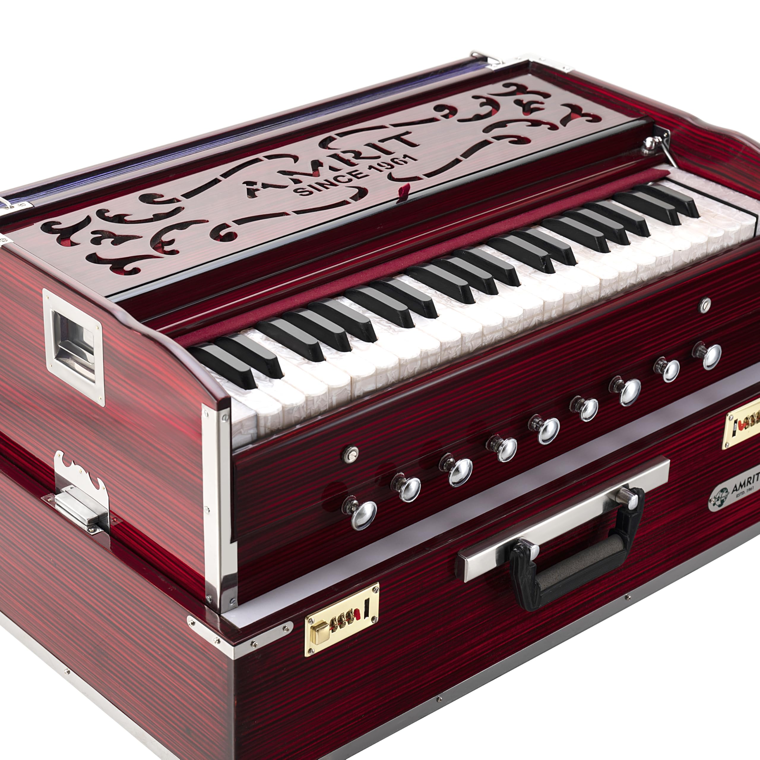 AMRIT® Brand 9-Stopper Portable (Folding) Harmonium with 42 keys -with Right Coupler-Multiy below,(Bass-Male) With Padded Bag-image-7