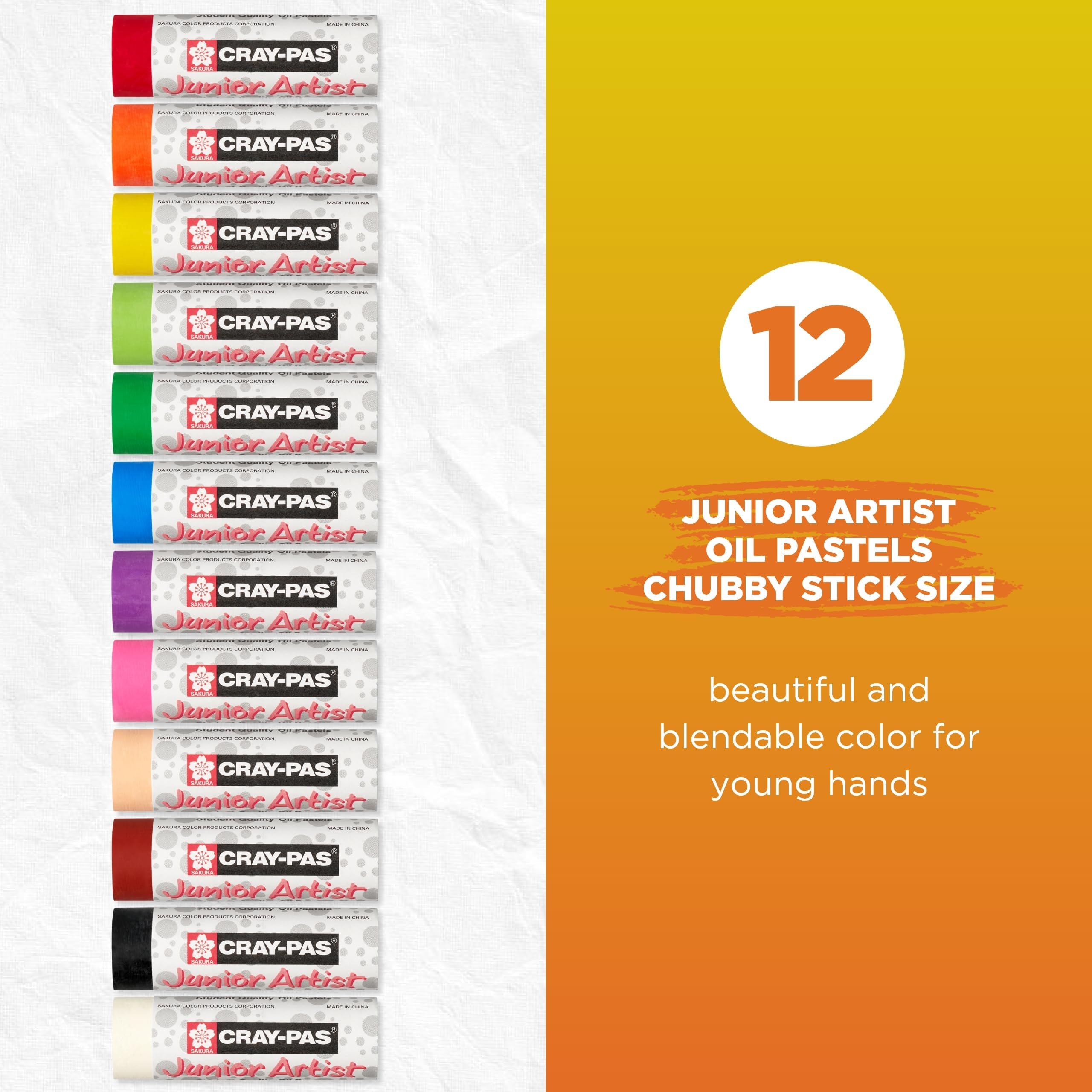 Cray Pas Junior Boîte de 12 Pastels à huile couleurs 18 mm Assortiment Complémentaire