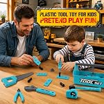 LOYO Kids Tool Set - Pretend Play Construction Toys Kit with Tool Box Including Electric Drill Tool Belt, Gifts for 3 4 5 6 7 Years Old Toddler Boys, Kids Toys for Boy