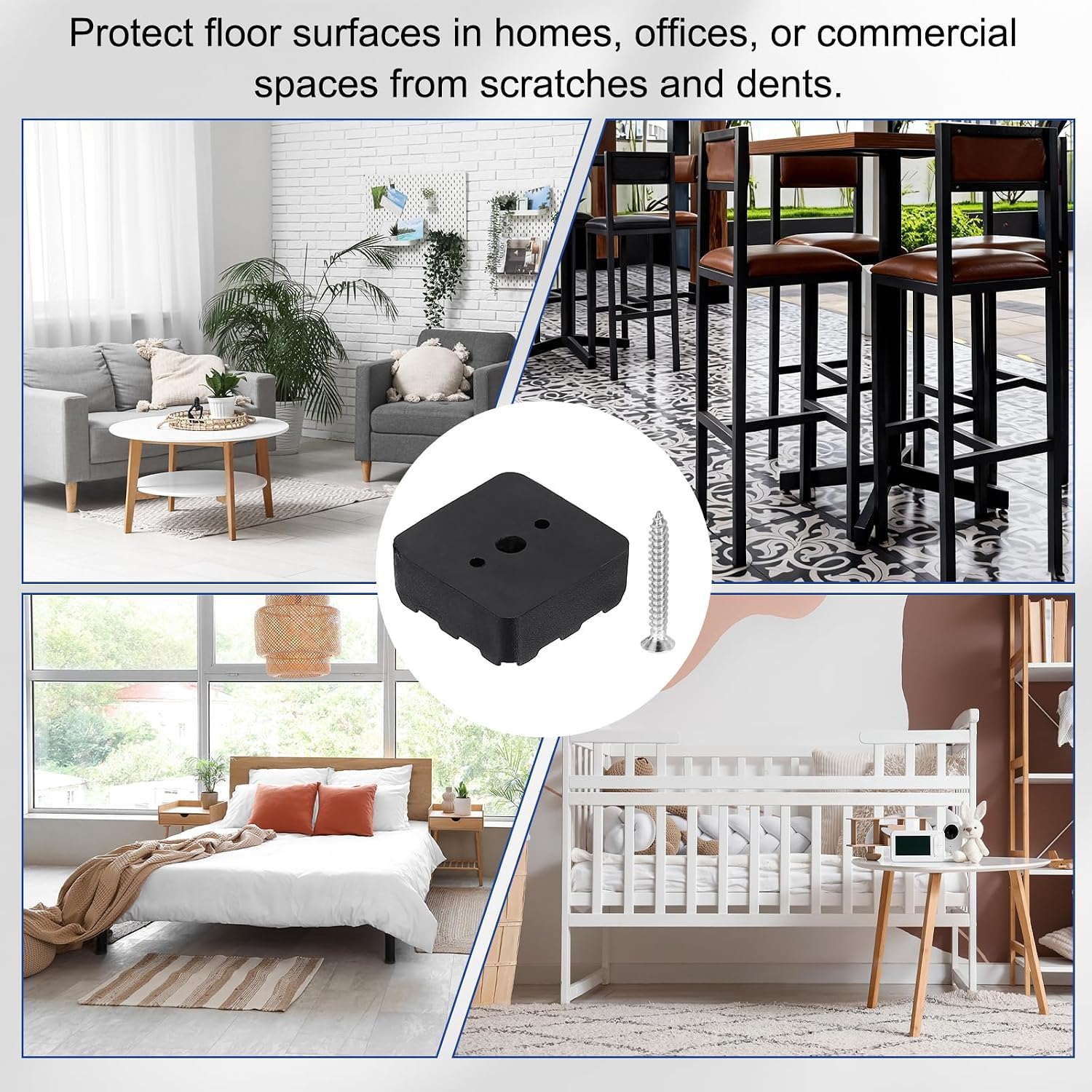 uxcell 12 Pcs Screw-On Furniture Pads, Square Soft PVC Non Slip Feet with Stainless Screw, 0.87" W x 0.35" H Feet Covers Chair Bumpers Pads Chair Leg Caps for Chair, Table, Black