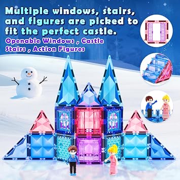 Diamond Magnetic Building Blocks for Kids - Princess Castle Magnetic Tiles Toys for 3-8 Year Old Girls & Boys - 3 4 5 6 Year Old Girl Birthday Xmas Gifts - STEM Educational Toys for Creative Play