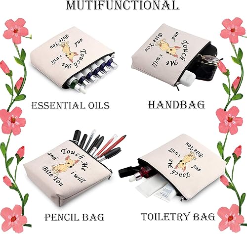 Miniatura 4 de WCGXKO Chihuahua Lover Gift Funny Chihuahua Theme Zipper Pouch For Chihuahua Mom Touch Me And I Will Bite You, Te muerde chihuahua