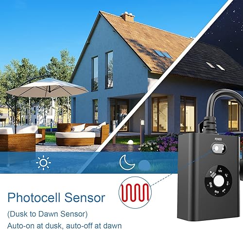Miniatura 24 de New One Temporizador de sensor para exteriores para luces, del atardecer al amanecer, impermeable con 2 tomas de tierra, cuenta regresiva resistente