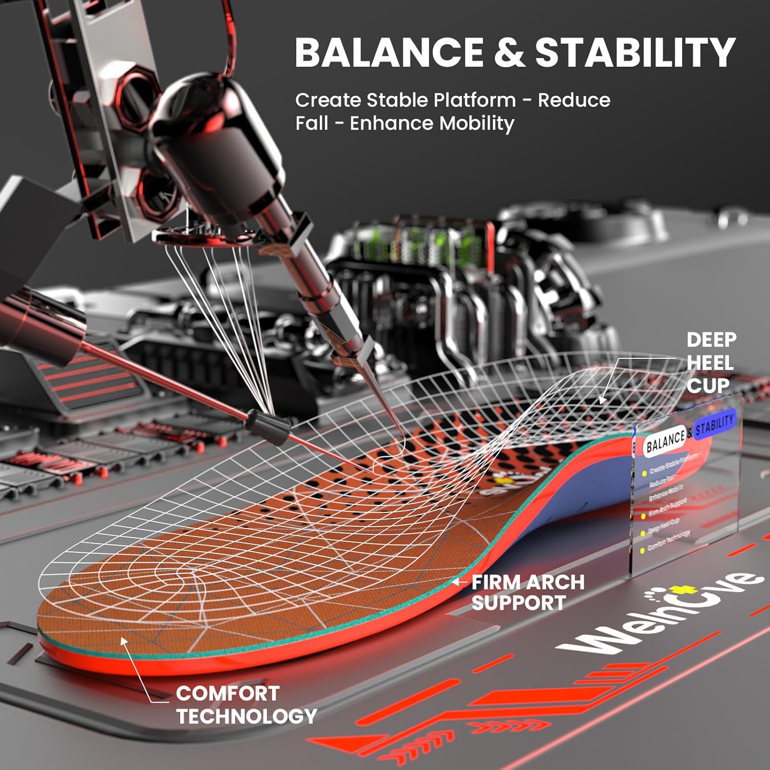 Welnove Carbon Fiber Sports Insoles with Arch Support, Professional Shock Absorption & Energy Return for Running, Basketball & High-Impact Training, Enhanced Stability & Long-Lasting Performance -XL - Image 2