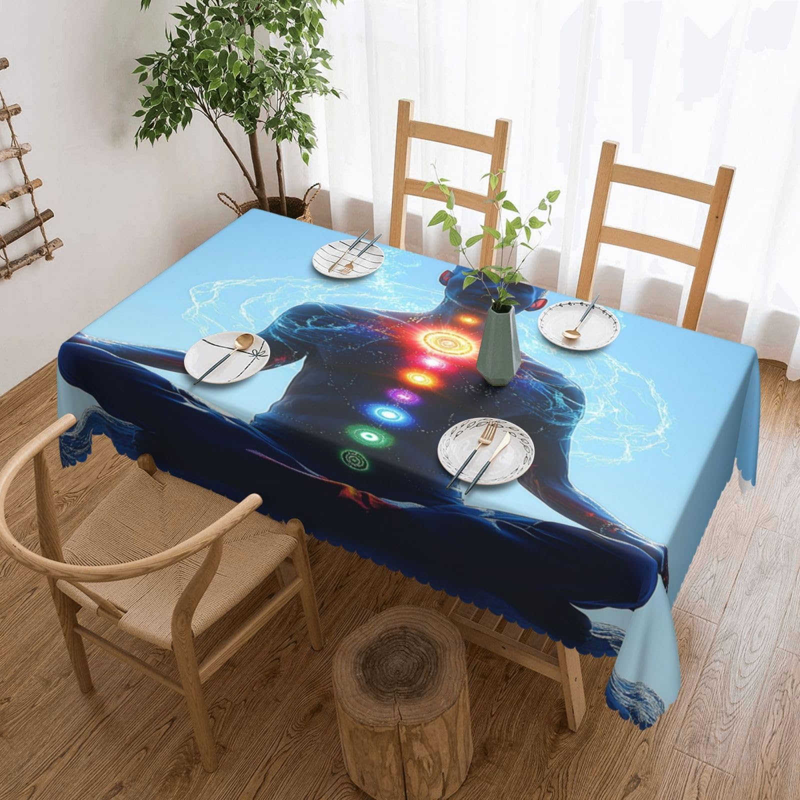 Couverture de table déperlante chakras bleu pour décoration salle à manger