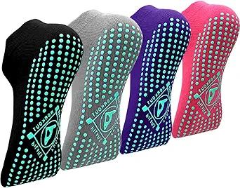 ELUTONG Pilates Non Slip Grip Socks for Women 4 Pairs Yoga Barre Ballet Workout Grippy Sock