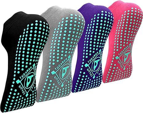 ELUTONG Pilates Non Slip Grip Socks for Women 4 Pairs Yoga Barre Ballet Workout Grippy Sock