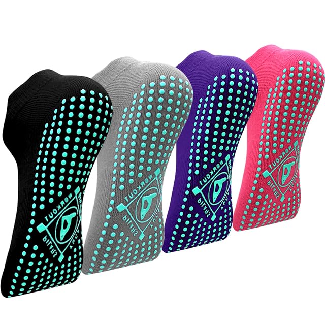 ELUTONG Pilates Non Slip Grip Socks for Women 1-4 Pairs Yoga Barre Ballet Workout Hospital Grippy Sock