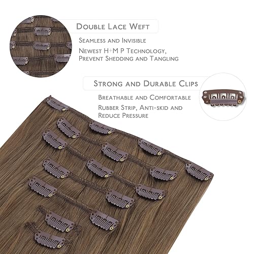 Miniatura 3 de WENNALIFE Extensiones de cabello humano real con broches, 16 pulgadas, 4.23 oz, 7 unidades, extensiones de cabello humano Remy de color castaño