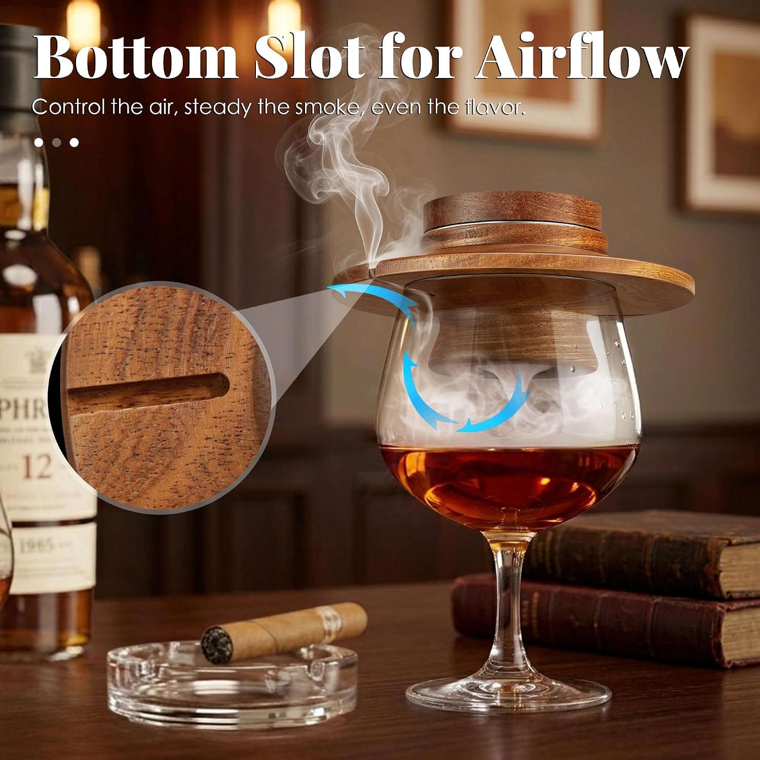 Whiskey Smoker Kit with Torch Lighter, 2 Stainless Steel Filters & 4 Flavor Wood Chips, High-end Sapele Wood Smoke Infuser for Old Fashioned Cocktails, Bourbon Whiskey, Gift for Men (No Gas)