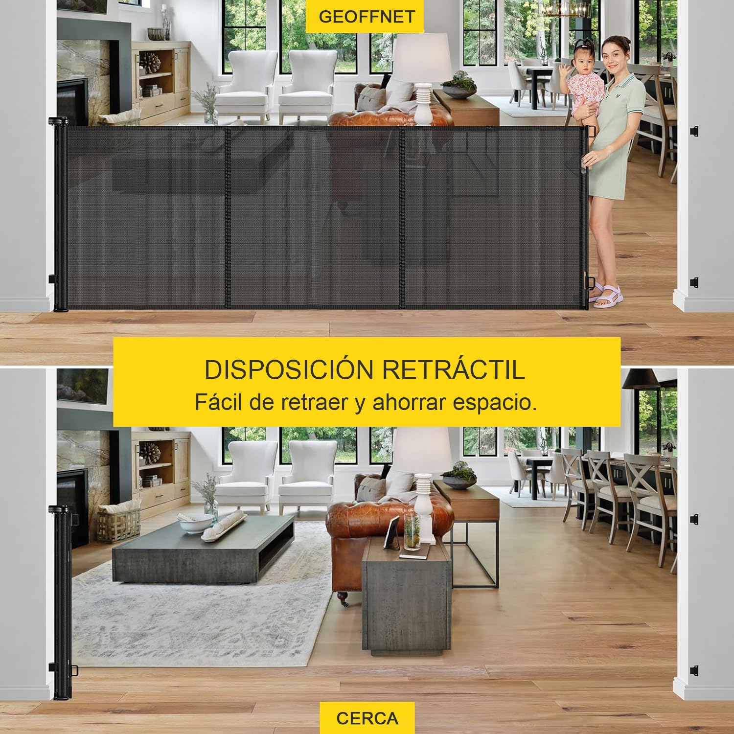 Puerta de escalera extensible para bebés, 0-300 cm, 83cm de alto, persiana para escaleras con barrera para bebés, puerta de escalera extensible, adecuada para escaleras/puertas/interiores y exteriores