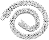 JUNVirtuous Cuban Link Chain Mens Iced Out Miami Cuban Necklace Silver/Gold Bling Diamond Hip Hop Jewelry for Women