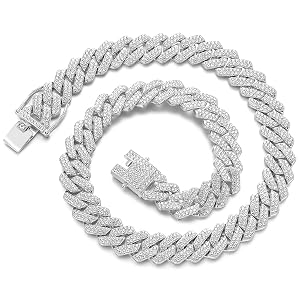 JUNVirtuous Cuban Link Chain Mens Iced Out Miami Cuban Necklace Silver Gold Bling Diamond Hip Hop Jewelry for