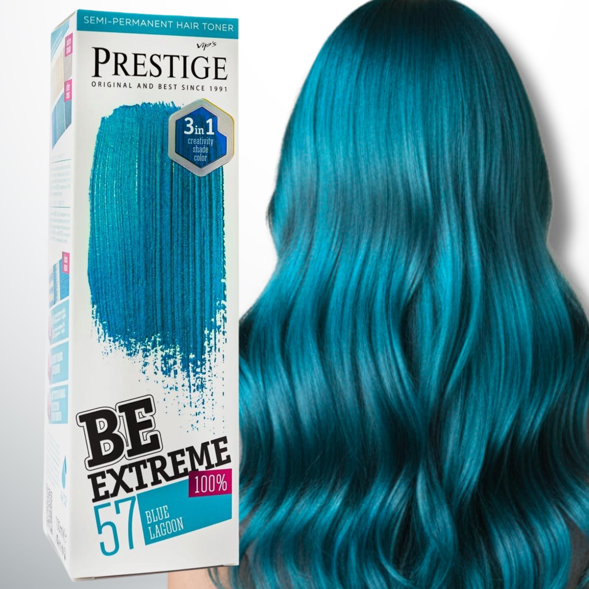 Be Extreme Tóner Semi Permanente para Pelo, Color Laguna azul 57 - Sin Amoniaco, Sin Parabenos y PPD