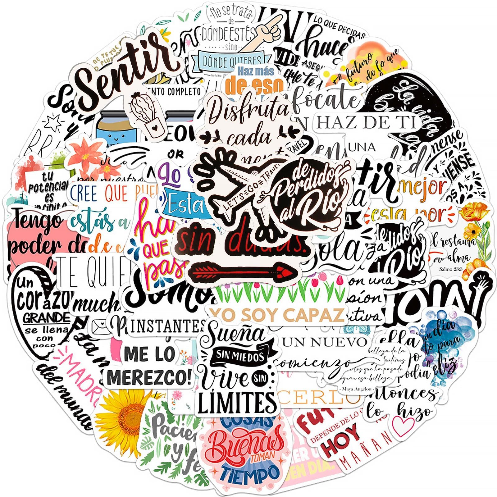50pcs Pegatinas Inspiradoras Español Stickers Motivadoras para Ordenador Material Scrapbooking Suministros Álbumes de Recortes Bullet Journal Regalo para Niños Alumnos