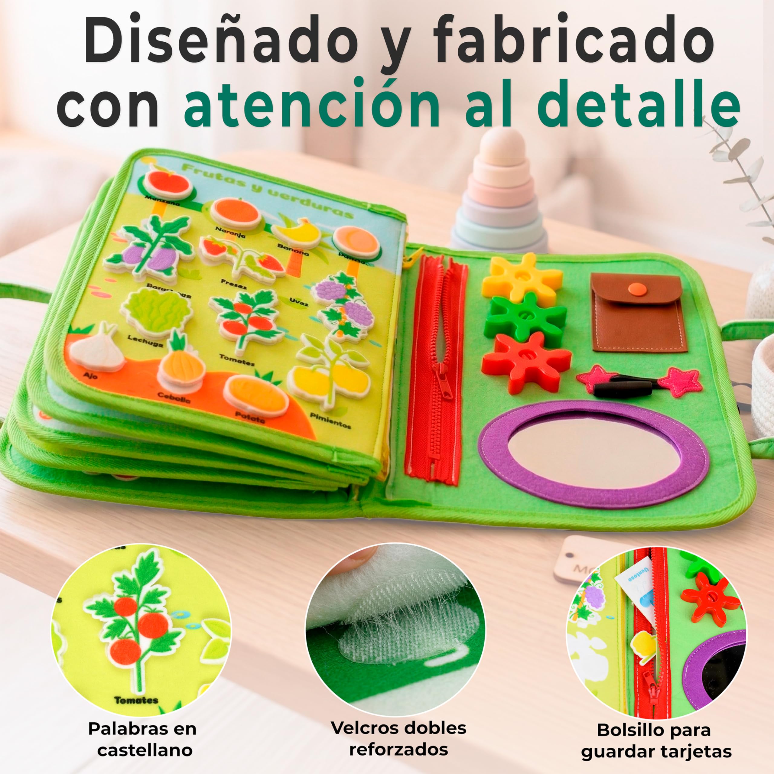 Busy Board Montessori Español | Libro Sensorial Montessori 10 Capas +26 Actividades | Juguetes Educativos 2 3 4 Años | Motricidad Fina | Maletín Busy Book Fieltro | Regalo Niño Niña