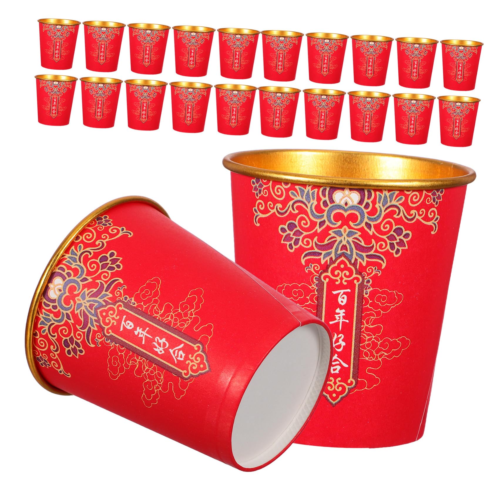 Décoration de mariage chinoise : lot de 100 pièces en papier rouge pour tasses de fête