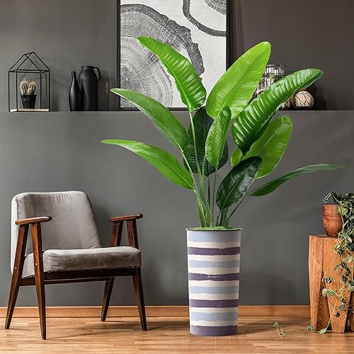 Miniatura 9 de Árbol artificial en maceta, hoja de plátano falsa de seda para decoración del hogar en interiores y exteriores, altura total 66 pulgadas (macetero +