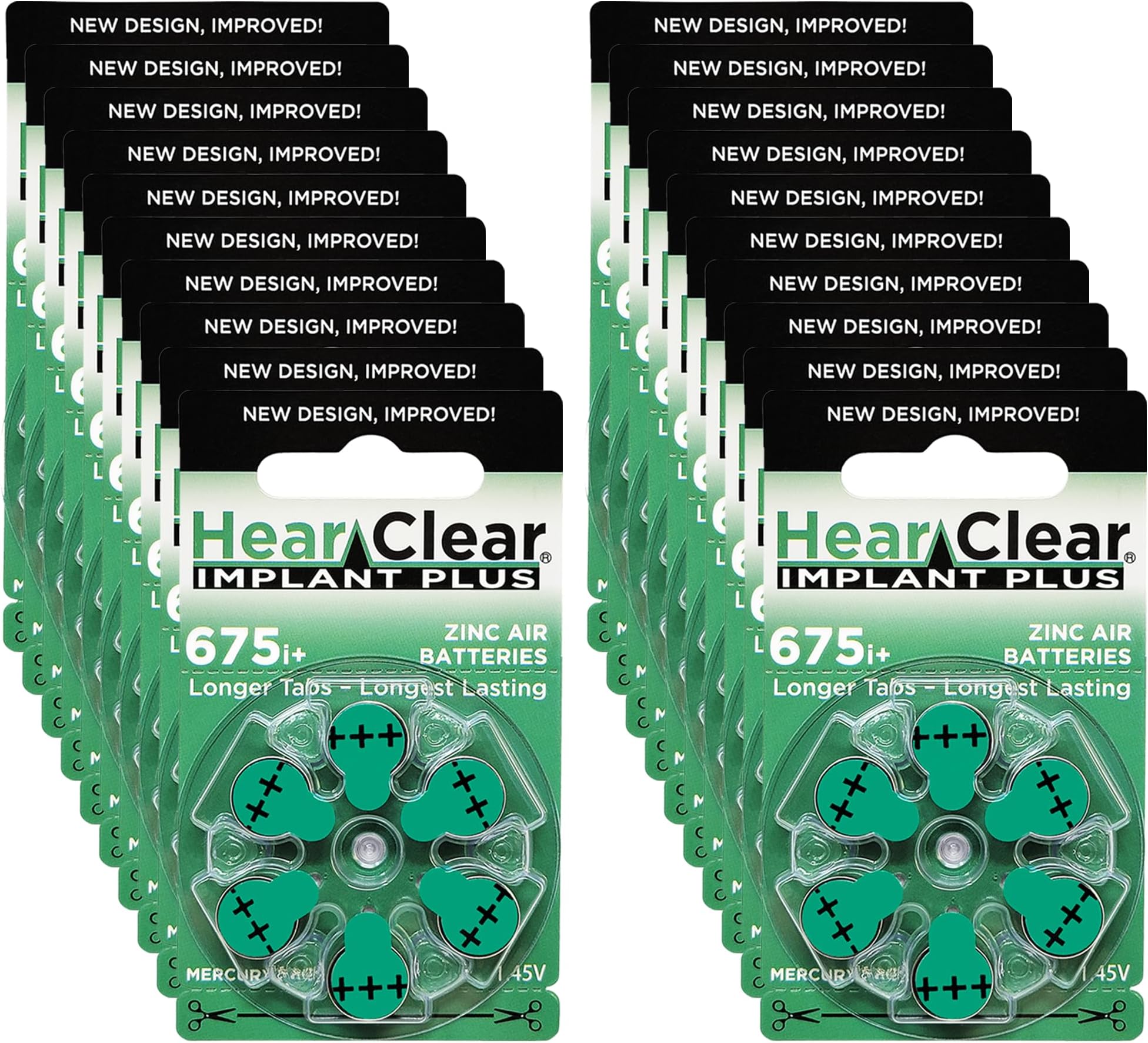 HearClear Size 675P Cochlear Implant Hearing Aid Batteries Green Tab (120 Batteries)