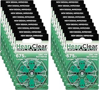 HearClear Size 675P Cochlear Implant Hearing Aid Batteries Green Tab (120 Batteries)