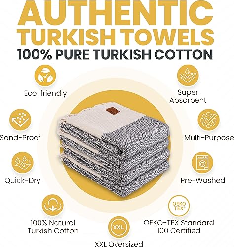 Miniatura 28 de Gold CASE - Juego de 4 toallas de mano turcas para baño, toallas de baño 100% algodón, toalla pequeña de cocina Helen para spa, cara, té y paño