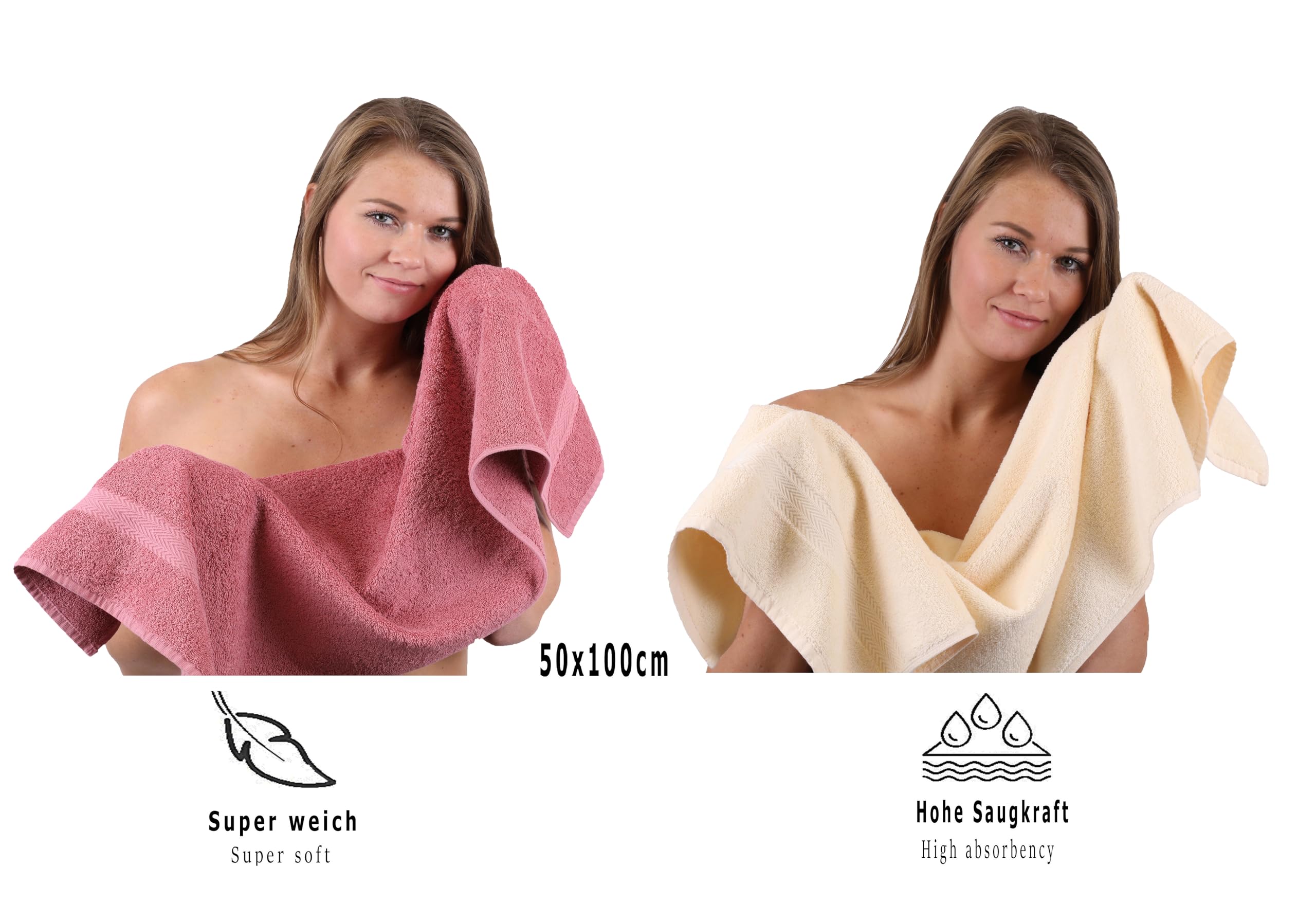 Betz Juego de 10 Toallas Classic 100% algodón 2 Toallas de baño 4 Toallas 2 Toallas de Mano 2 Toallas Cara de Color Rosa y Beige
