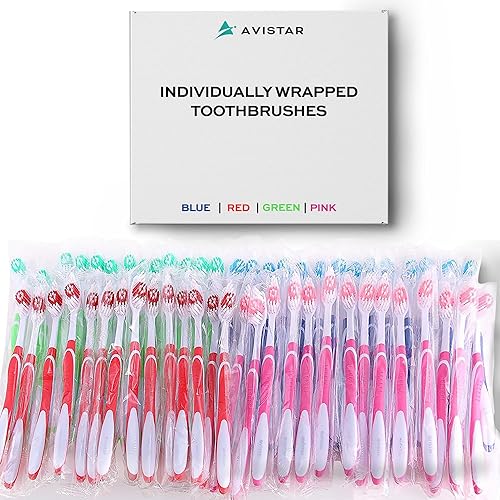 24 cepillos de dientes desechables de cabeza grande empaquetados individualmente, paquete multicolor, conveniente y asequible