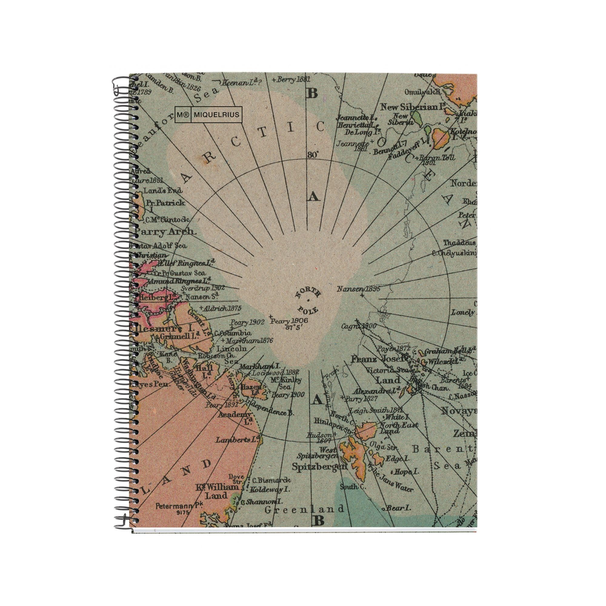 Miquel Rius M 100% PCW Recycled 4 Subject Notebook, Lined 11" x 8.5", 120 Sheets Heavyweight Paper, Subjects Separated by color, 3 Hole Punched, Micro-Perforated, EcoMap Design, Multicolor