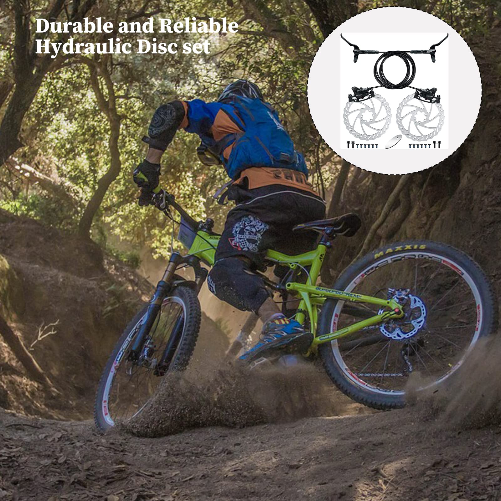 Juego de frenos de disco hidráulicos MTB, bicicleta de montaña freno delantero izquierdo 800mm, palancas de aleación de aluminio con calibres, adaptador PM/IS y rotor de 160mm, compatible con