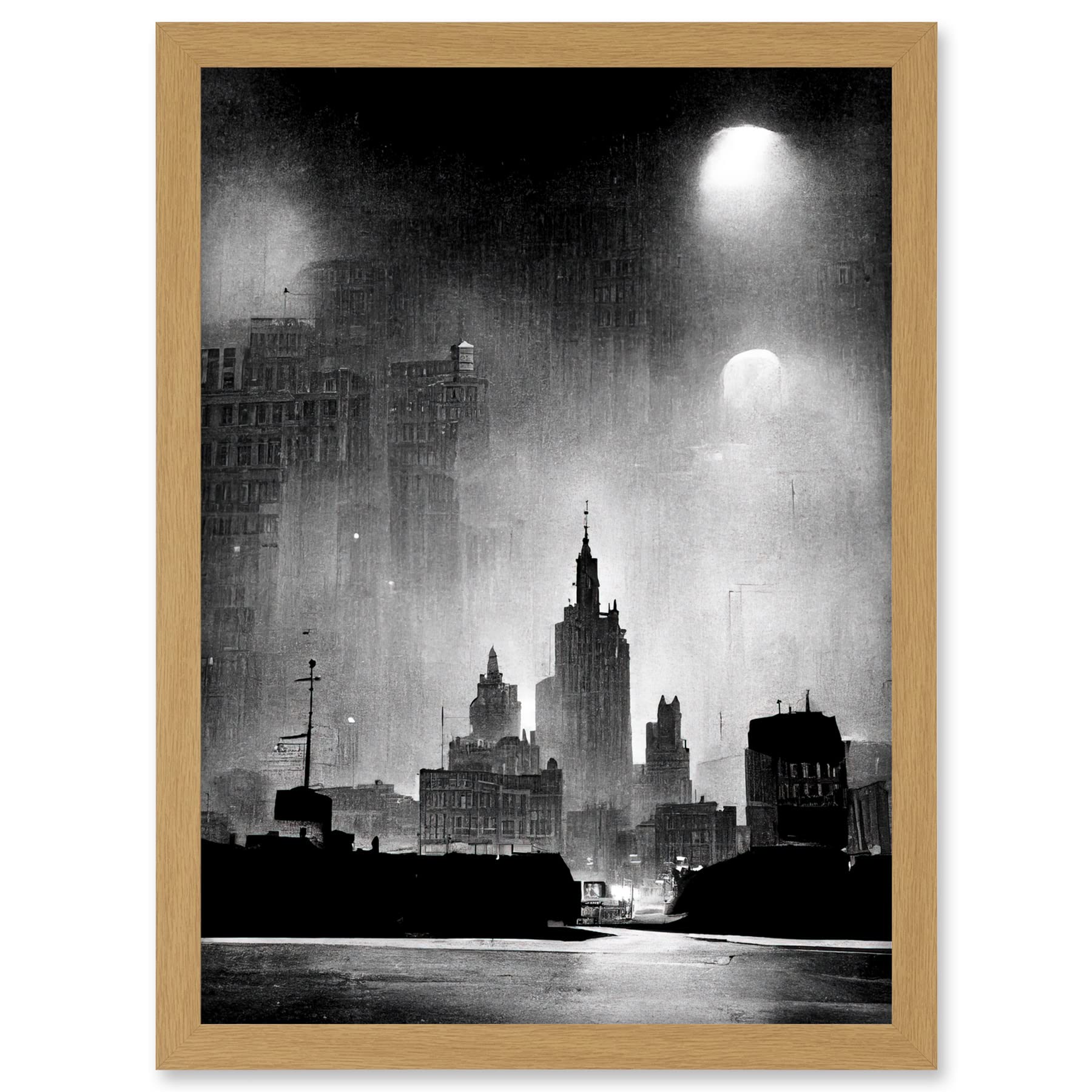 Doppelganger33 LTD 1950s Black And White New York Rainy Mist Cityscape Artwork Framed A3 Wall Art Print