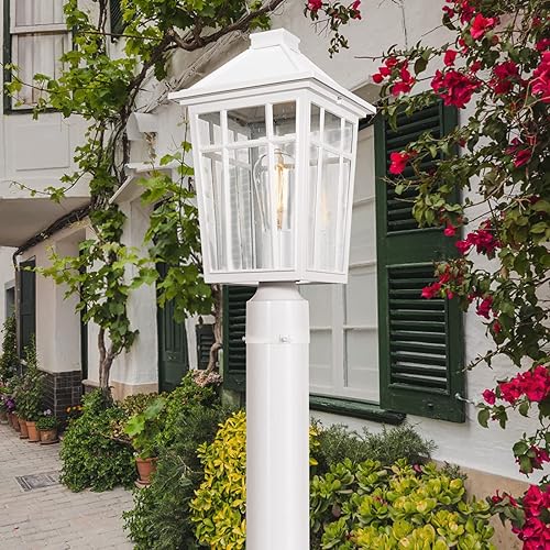 Miniatura 8 de Darkaway Luces de poste grandes para exteriores de 17 pulgadas + adaptador de luz de poste, postes de lámpara con iluminación exterior de vidrio