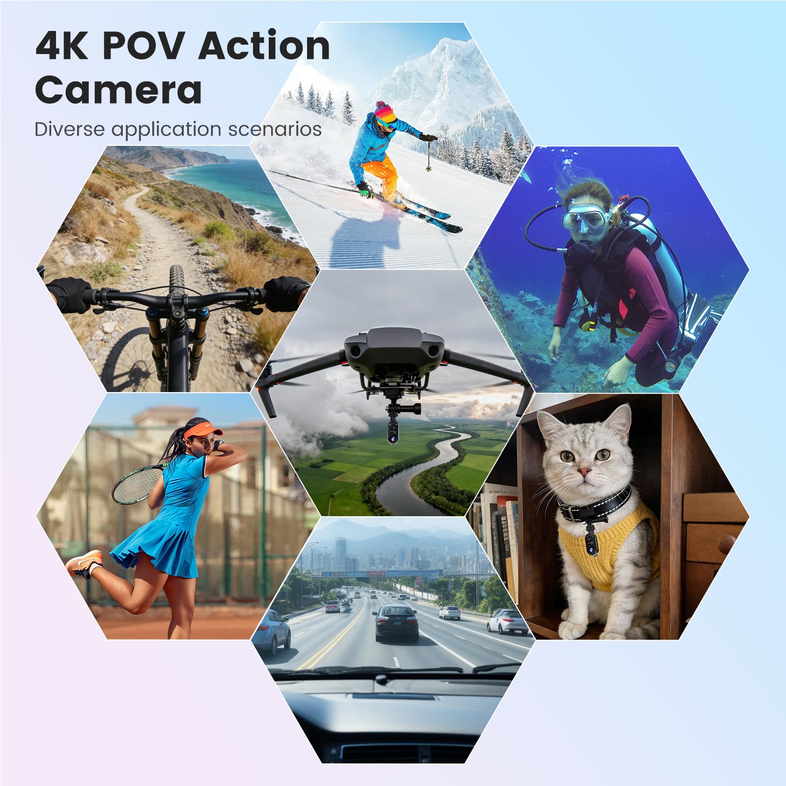 4K Mini Caméra Sport, 20MP Portable Body Camera, 6 Axes Stabilisation POV Caméra d'action,40M Caméra Étanche,WiFi Camera Portabl Sport Magnétique(Avec Carte TF de 64 Go et Accessoires de Fixation)