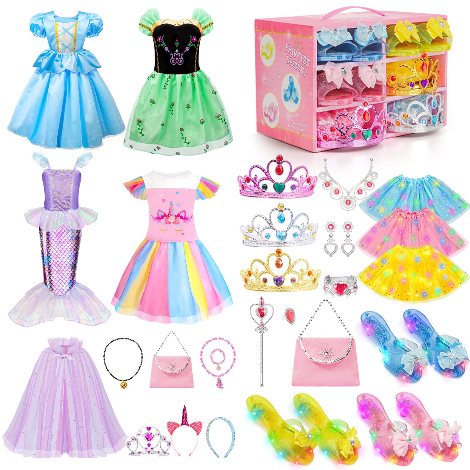 Meland Light Up Princess Shoes & Dress Up Costume Set for Girls, Princess Dress with Accessories, Complete Girls Outfit for Pretend Play, Christmas irthday Gift