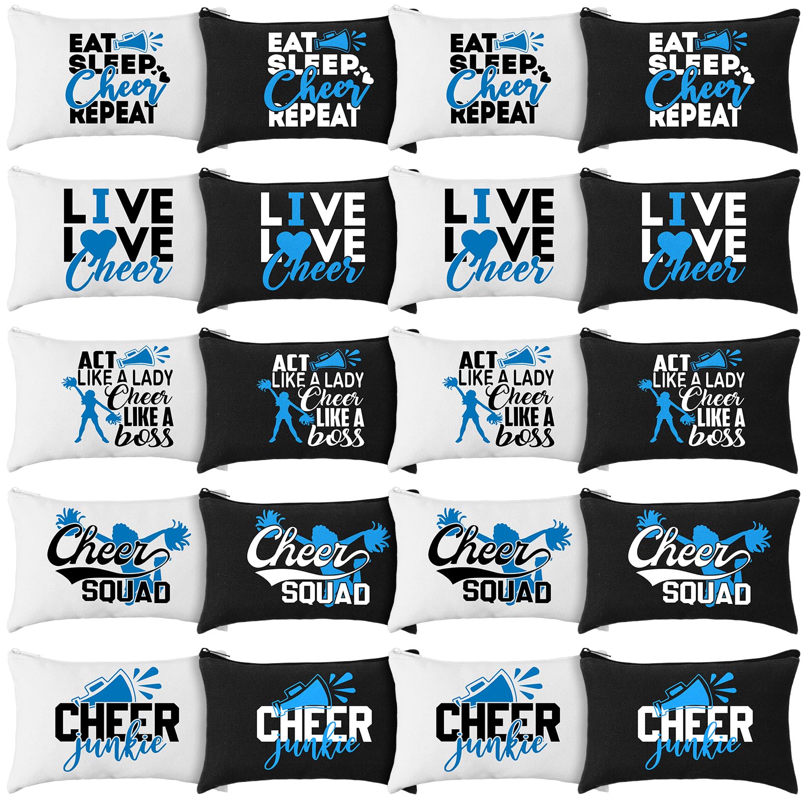 Pinkunn 20 Pcs Cheer Makeup Bags Bulk Cheer Team Gifts for Women Canvas Makeup Case Cheerleader Teams Gifts Zipper Cosmetic Pouch for Cheerleading
