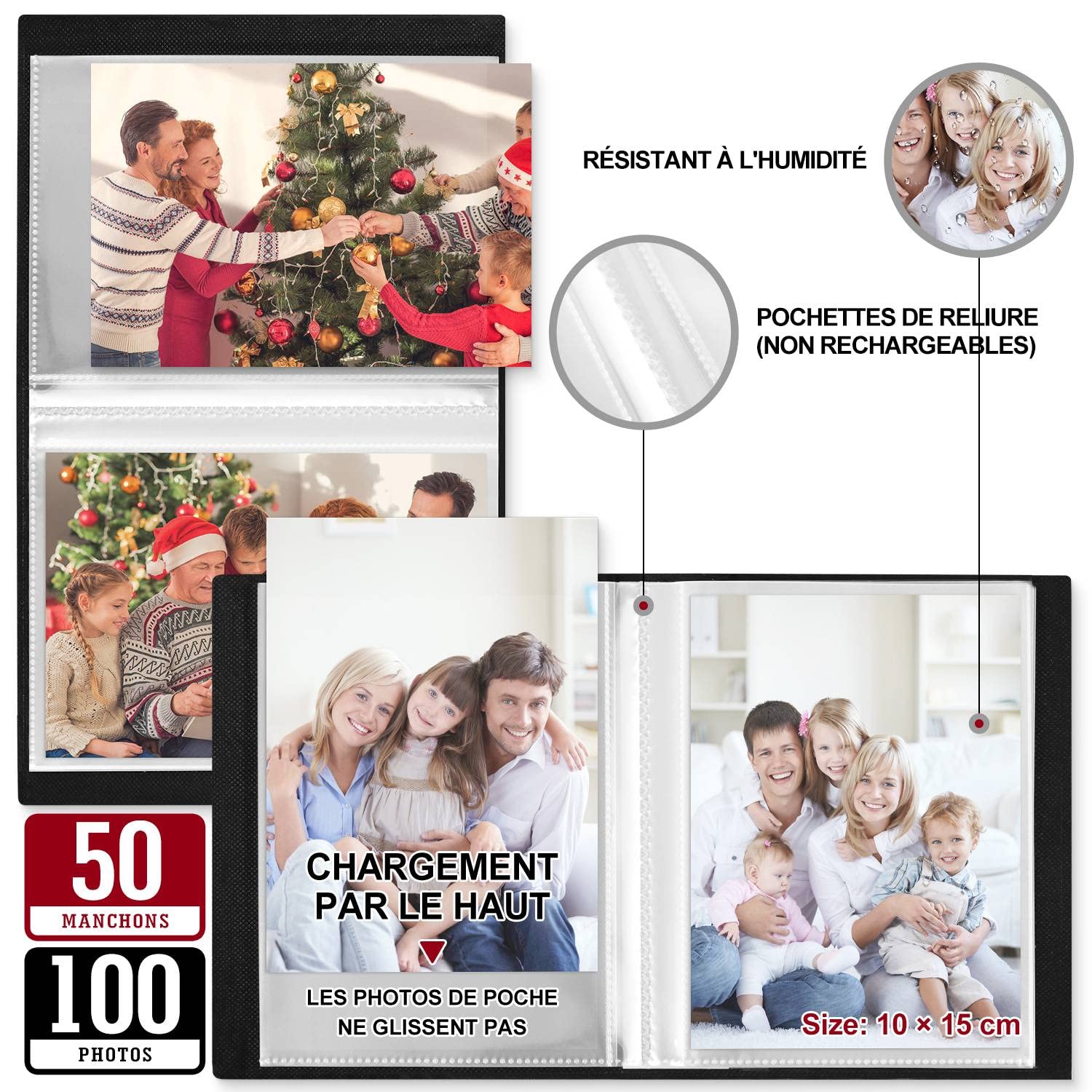 Lanpn Photo Album 10 x 15 Mini Small Format 100 Pockets 2 Packs, Linen Fabric Album for Vertical Photos Red - 5