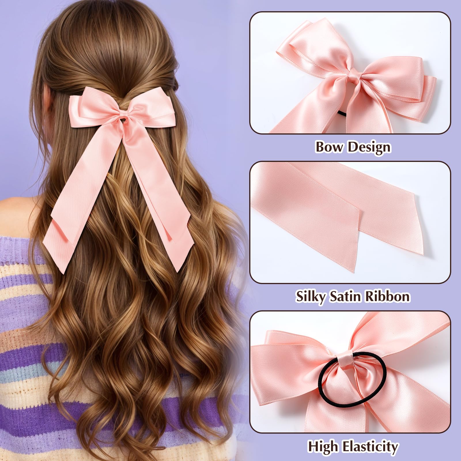 6 Pcs Hair Bows for Women Hair Ribbon for Women Satin Bow for Hairs Cute Bow Hairs Ties with Elegant Long Tails Vintage Charming Accessories(6 Colour) - Image 3