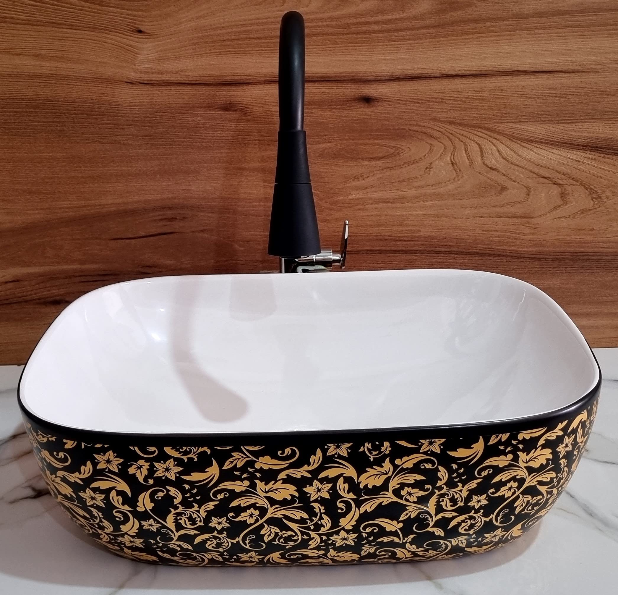 HISRE Table Top Wash Basin For Bathroom | Over Counter Top Wash Basin For Living Room | Washbasin Countertop | Tabletop Ceramic Bathroom Kitchen Sink (45 x 33 x 13 CM) (White - SKT4011), photo 4 of 5