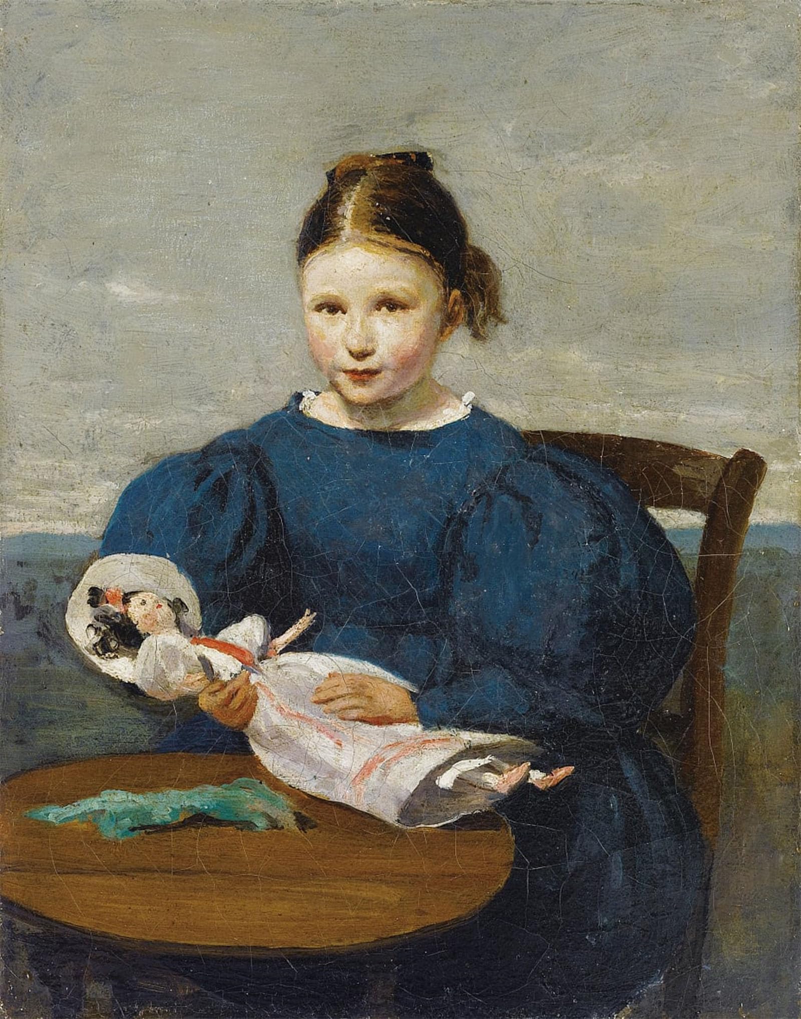 RZHRHJES Retro Picture Portrait Oil Painting Modern Wall Artwork Little girl with a doll by Jean Baptiste Camille Corot Canvas Poster for Office Decor 60x90cm