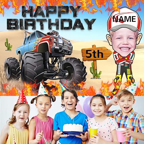 Miniatura 5 de Suministros personalizados para decoración de fiesta de cumpleaños de Monster Truck con texto en inglés Monster Grave Diggger, Hot Wheels Blaze (4 x