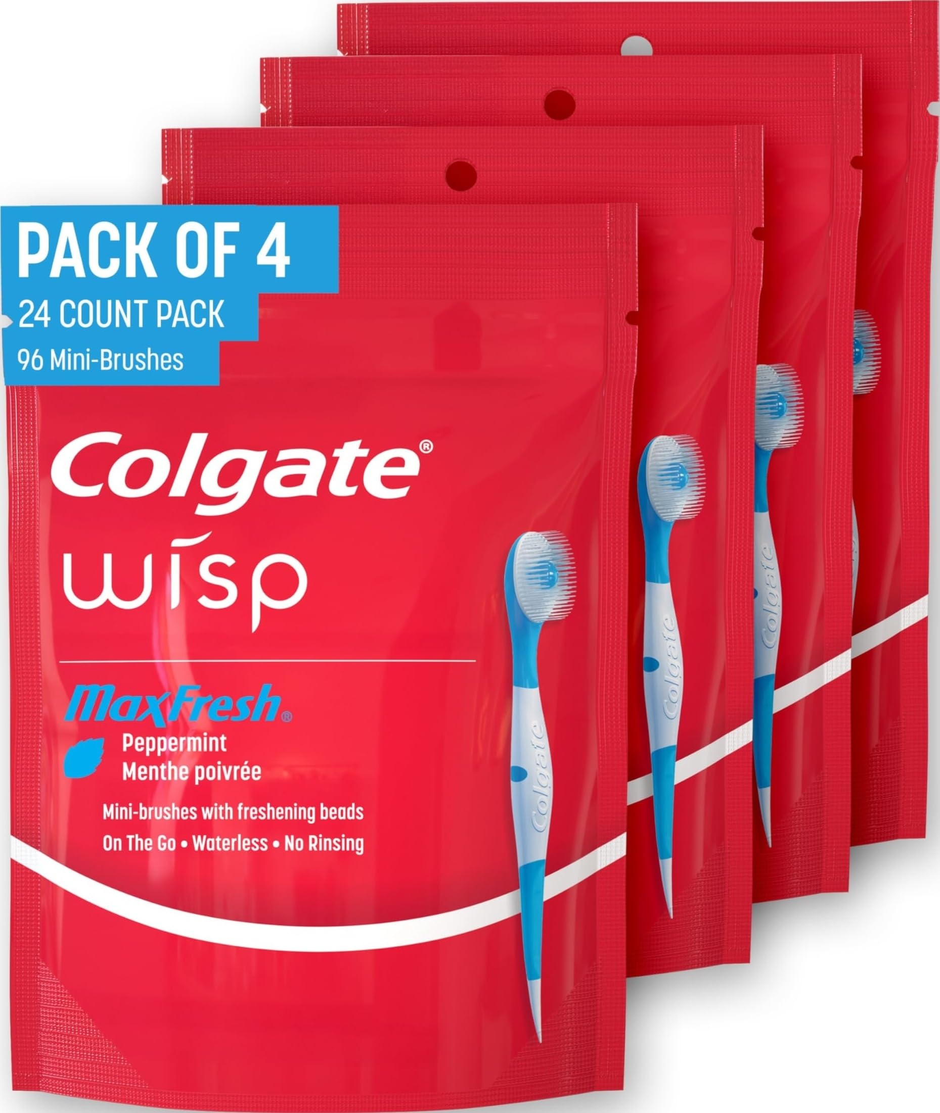 Colgate Wisp Disposable Travel Toothbrushes Peppermint 96 Count No Water Needed