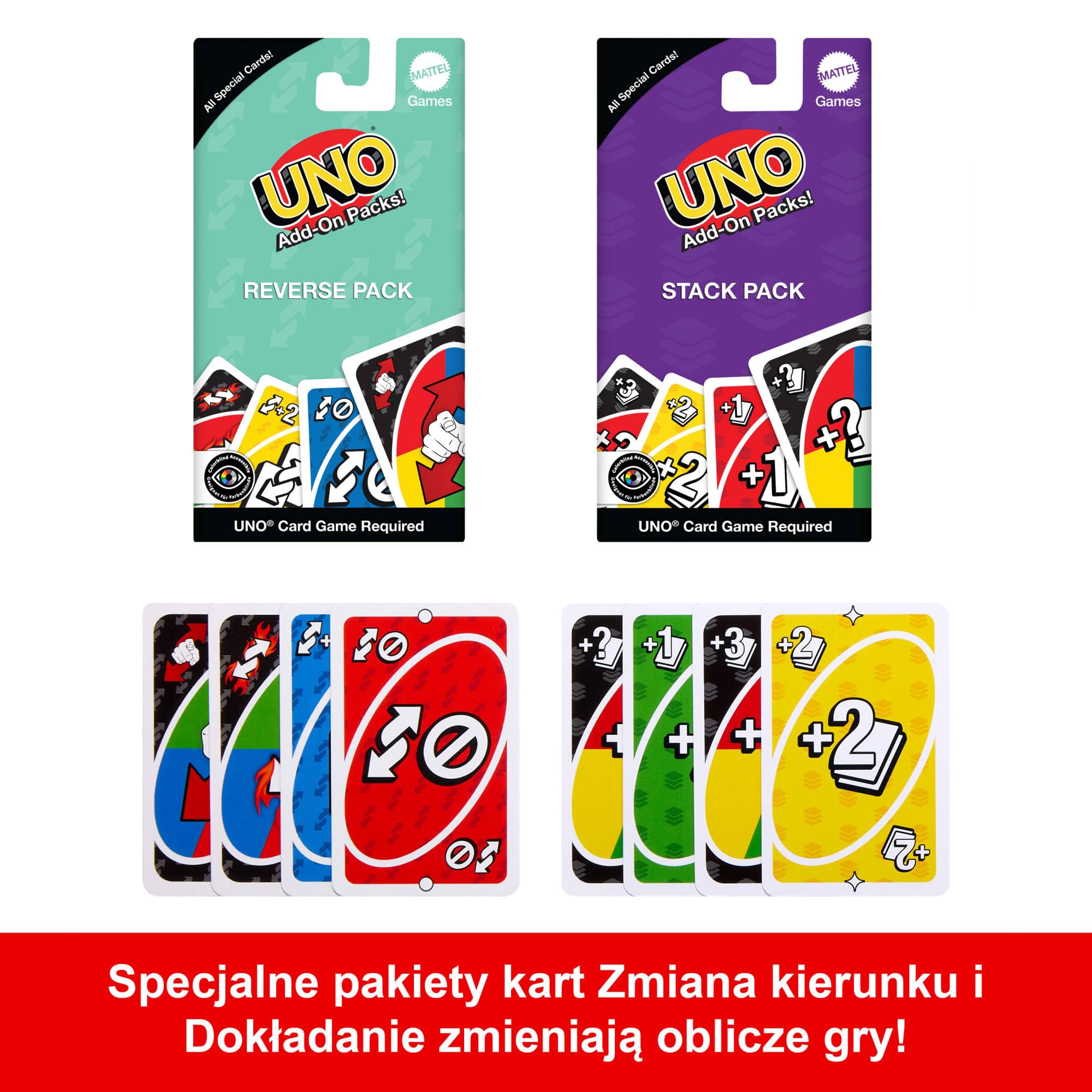 Mattel Games Gry Mattel UNO Gra podstawowa i 2 pakiety uzupełniające w metalowym pojemniku, towarzyska gra karciana dla dzieci 7+, dorosłych i rodzin na wieczór gier dla 2-10 graczy, JCV60