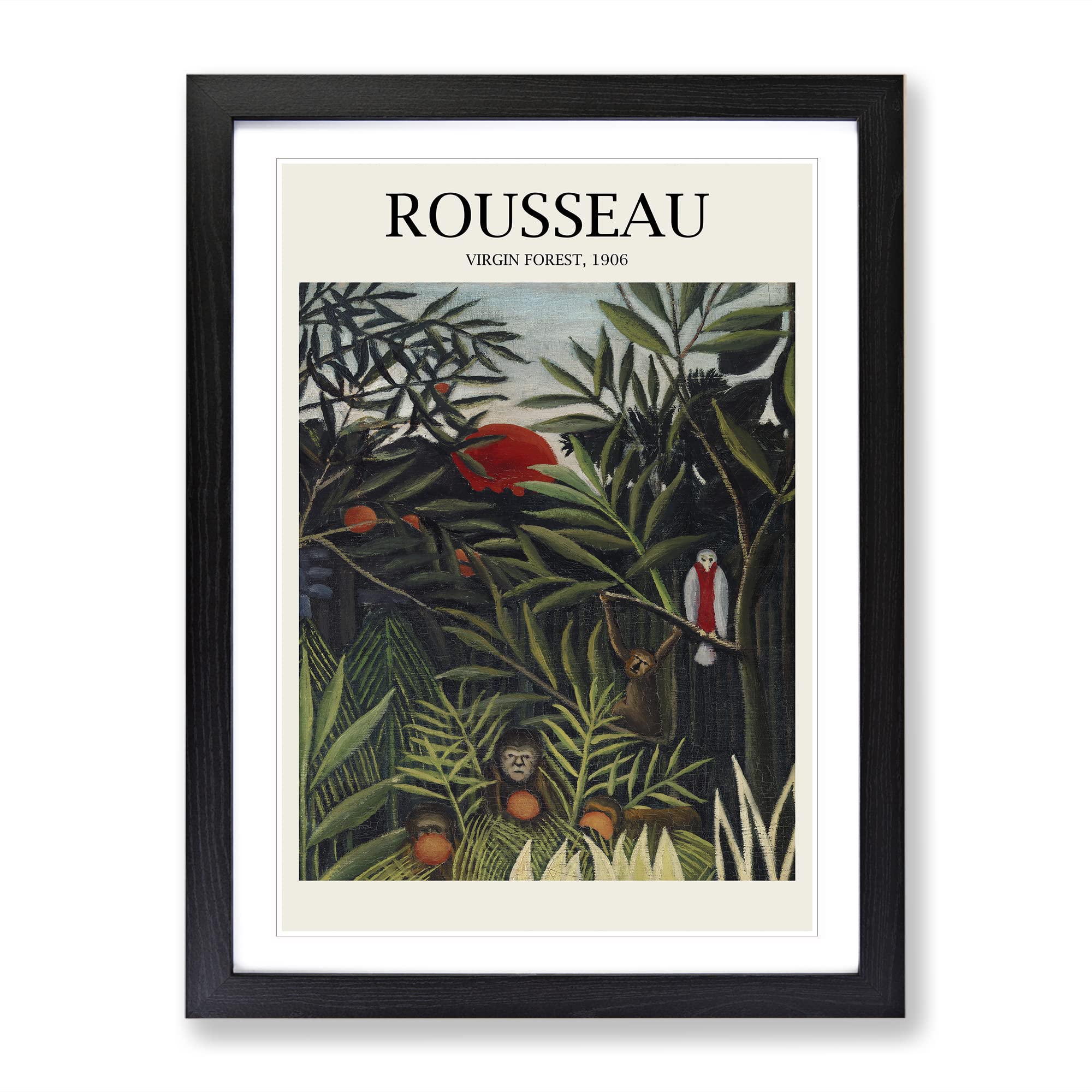 Monkeys And Parrot In The Virgin Forest By Henri Rousseau Exhibition Museum Painting Framed Wall Art Print