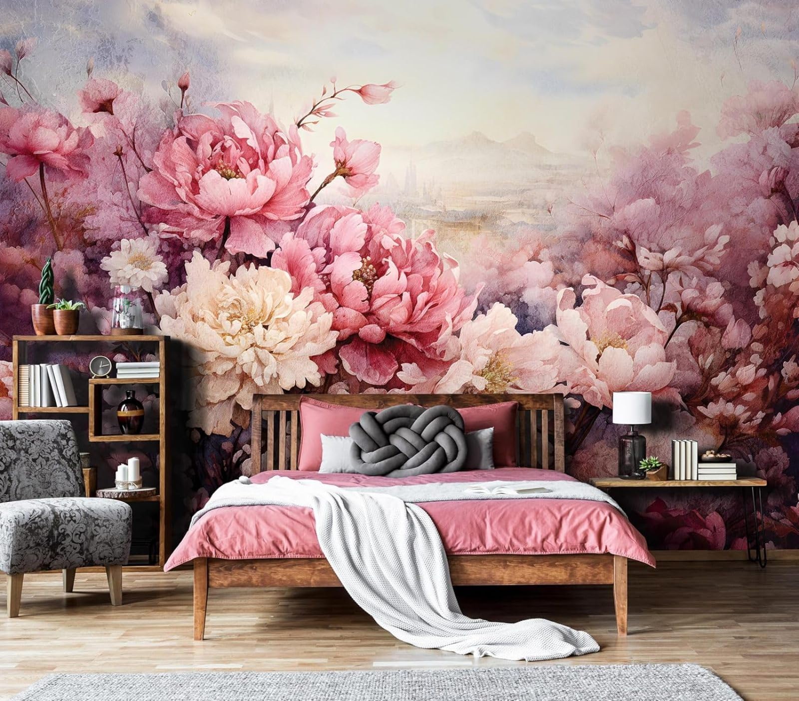 Kfjhgbdshhj 3D Mural Photo Mural-Wallpaper Flowers Roses Peonies Concrete Wall - For Living Room Bedroom - 3D Effect,300Cmx210cm Poster - Wall Sticker - Frameless Picture