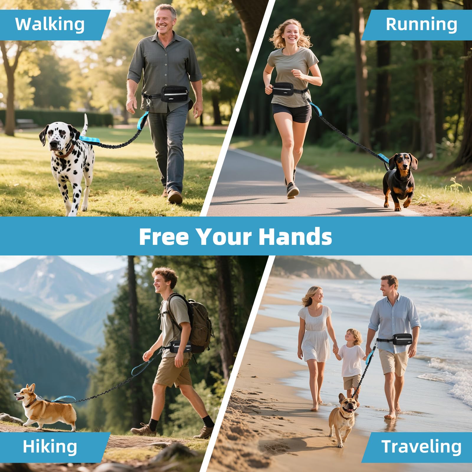 Hands Free Dog Leash with Pouch, Waist Leash for Dog Walking, Jogging, Hiking, Retractable Leashes with Dual Padded Handles, Adjustable Reflective Belt for Small, Medium, Large Dogs - image 8