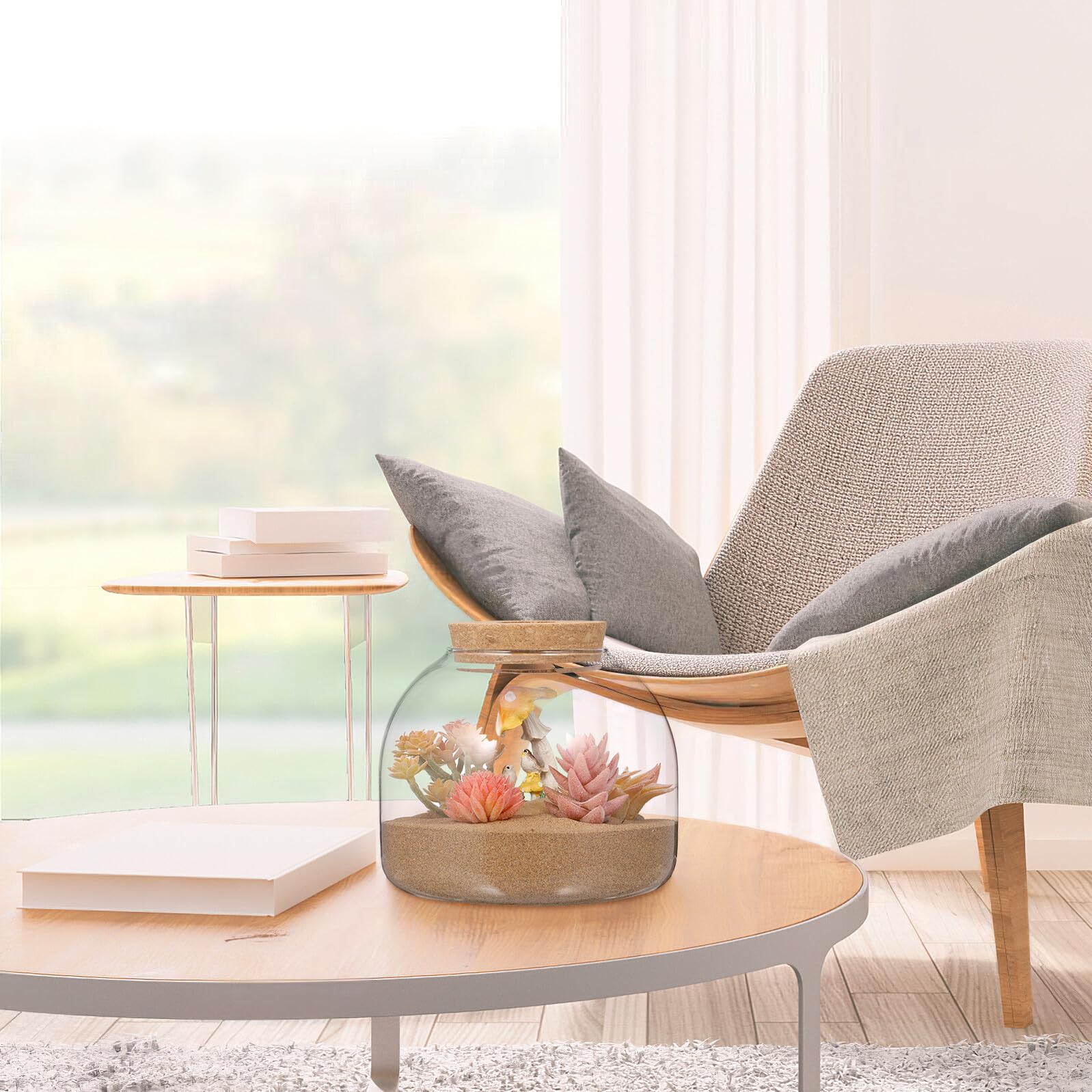 Terrario in Vetro con Tappo in Legno per Piante Idroponiche, Contenitore Ecosistema per Micro Paesaggi, Vaso Decorativo Piccolo da Tavolo per Casa, Ufficio e Fai da Te