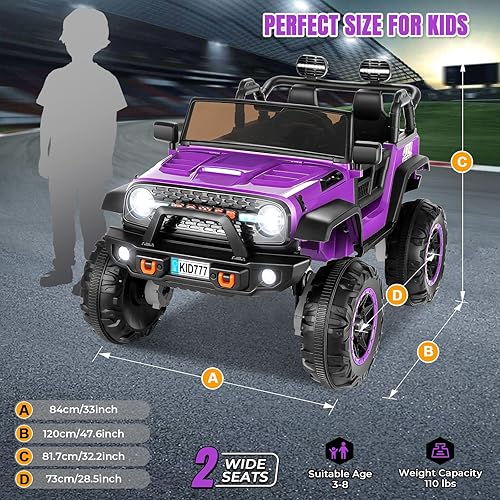 Miniatura 34 de Hikole Auto de paseo de 24 V para niños, camión eléctrico de 2 plazas con control remoto, motor potente de 4 x 100 W, conmutable 4WD/2WD, faro LED