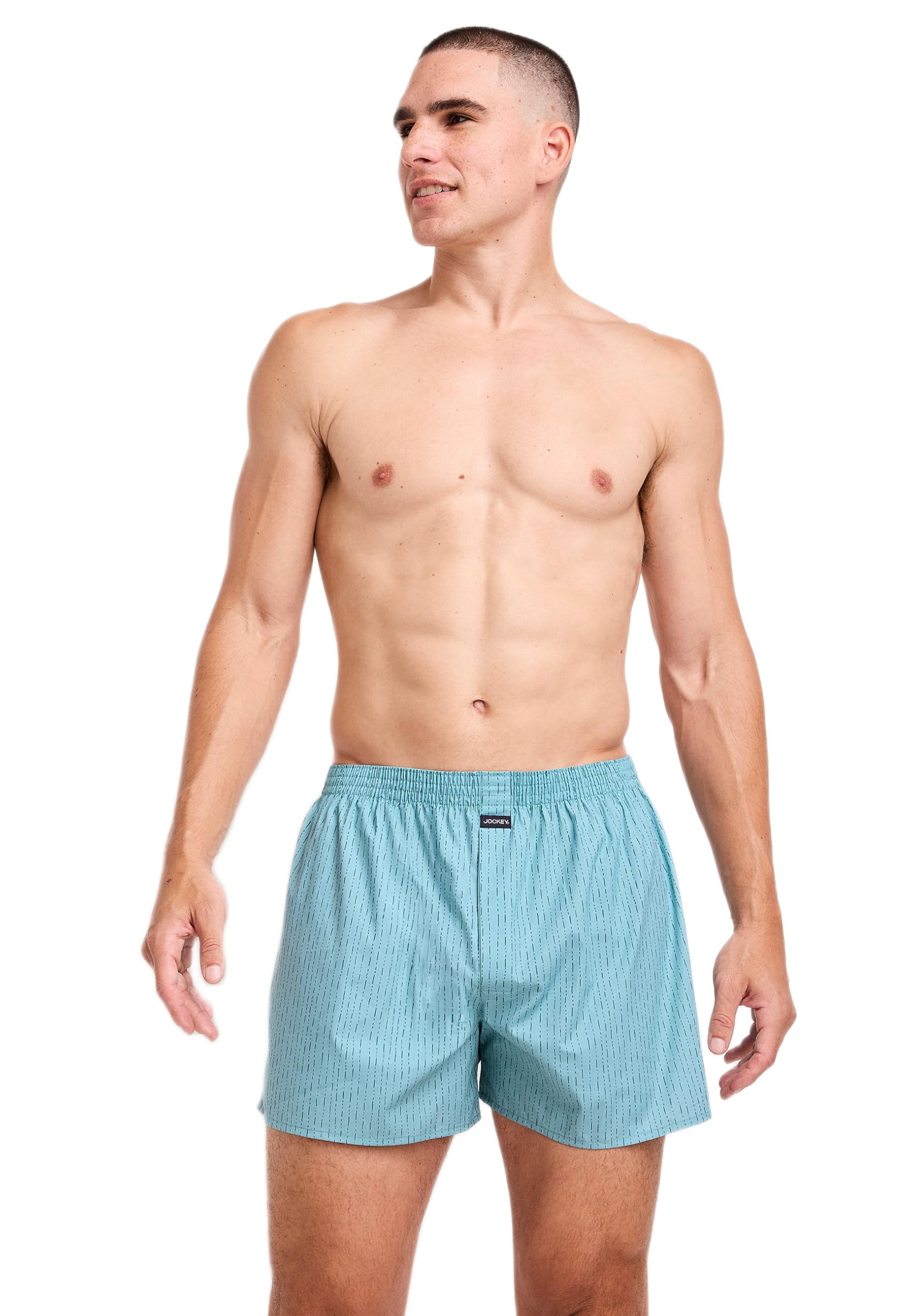 Jockey Men's Rain Stripe Teal Everyday Check Woven Boxer, M