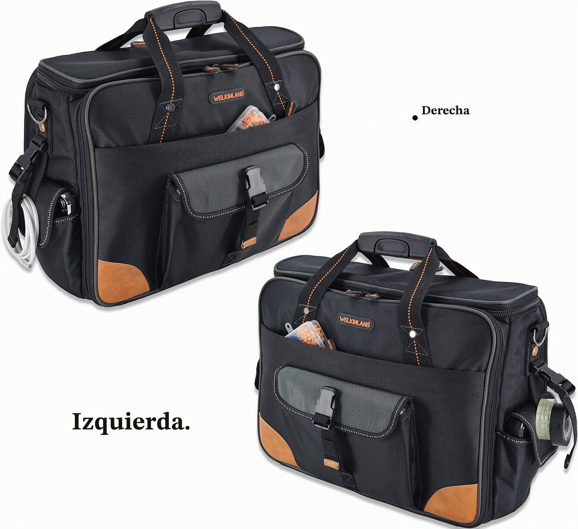 WELKINLAND Bolsa de herramientas para electricista con 88 bolsillos, para electricistas, técnicos, HVAC y laptop