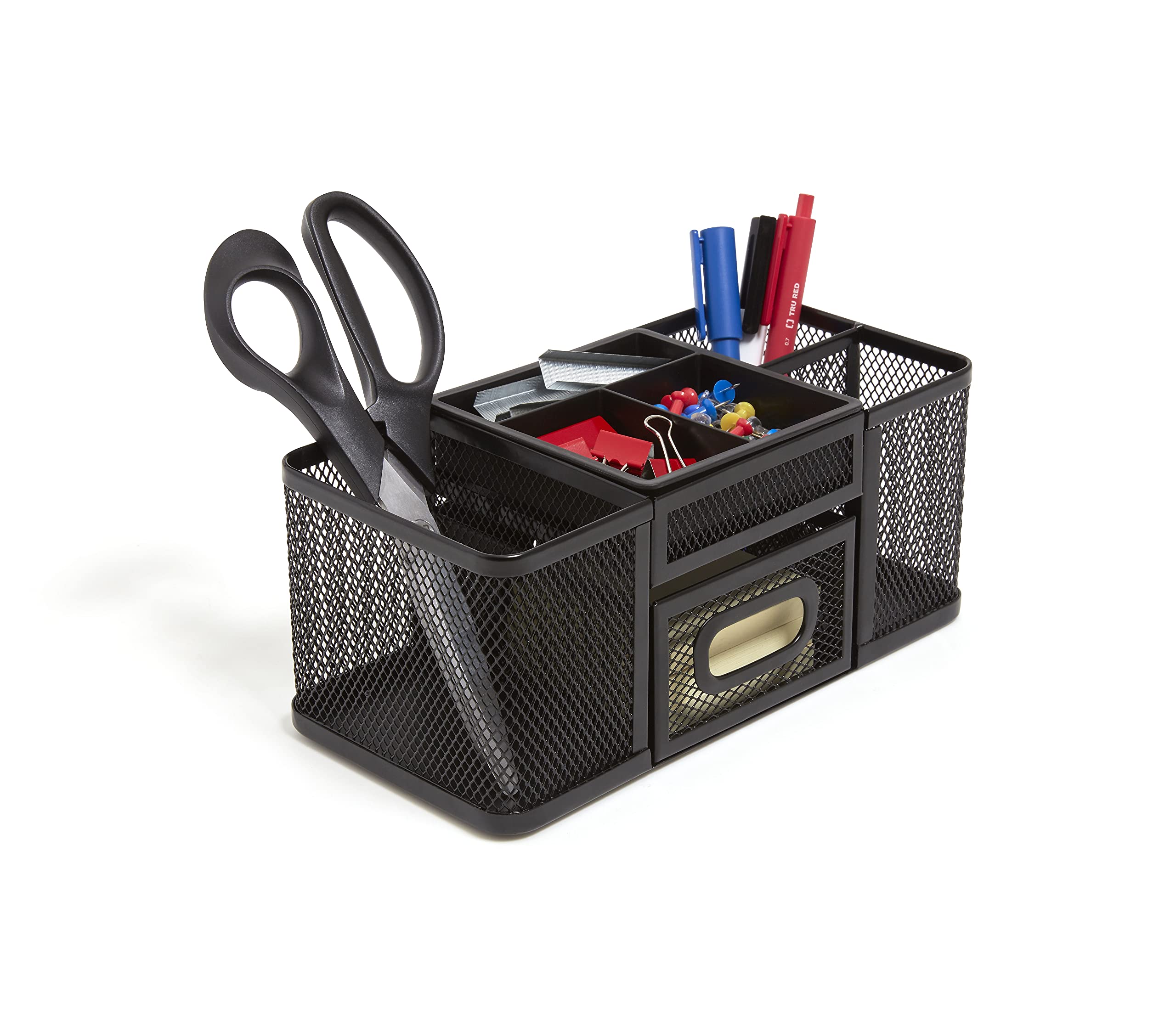 TRU RED 7-Compartment Wire Mesh Accessory Holder, Matte Black, 2/Pack (TR57541-CCVS)