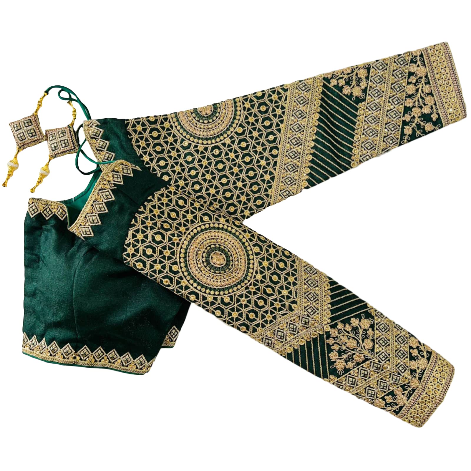 Vihu Fashion Women's Fancy Readymade Heavy Coding Embroidary Worked Full Sleeve Green Saree Blouse(Vrinda Green_38)